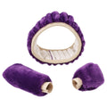 Winter plush car steering wheel cover set in beige, including steering wheel cover, brake sleeve, and gear shift cover