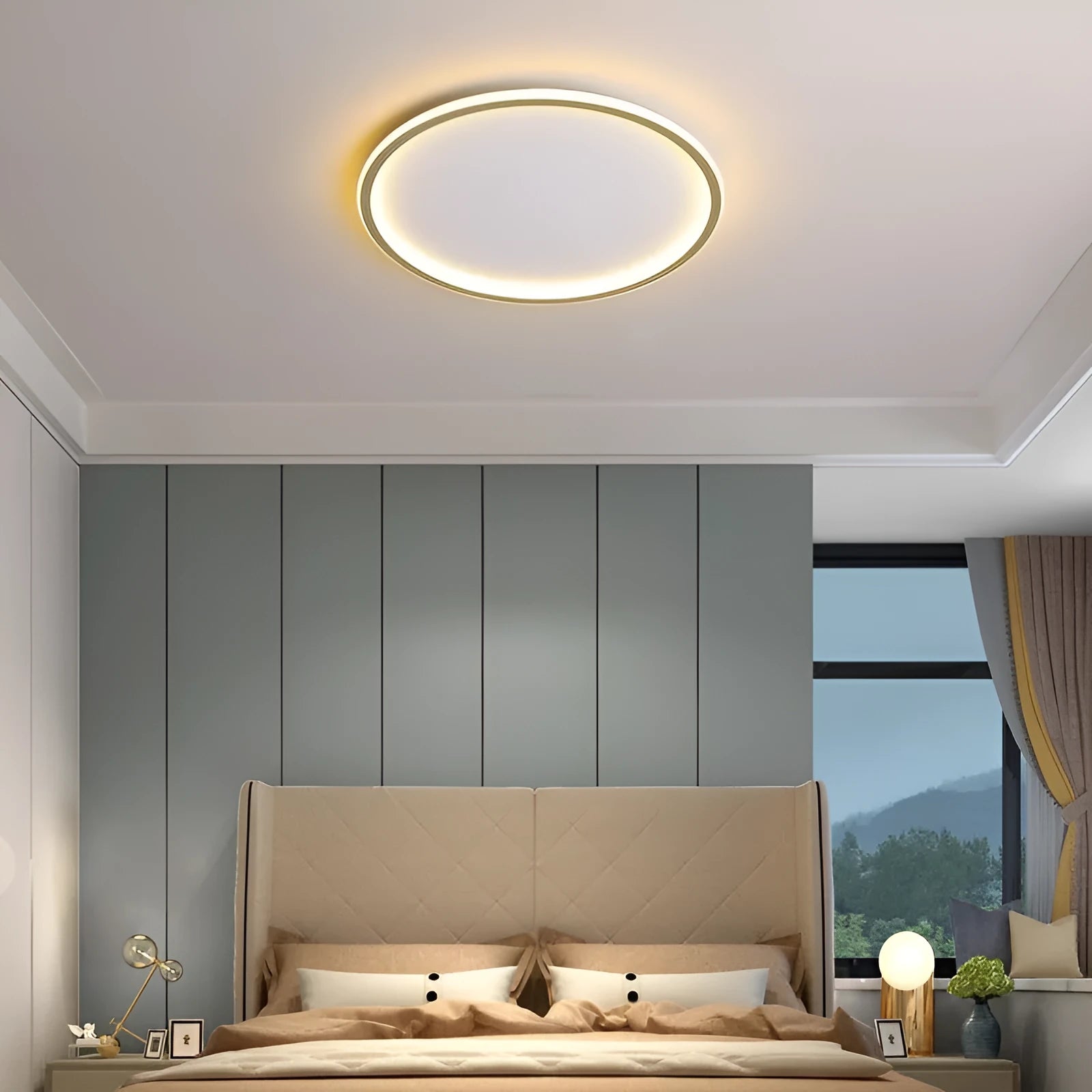 Minimalist circular LED ceiling lamp in black finish with dimmable adjustable lighting