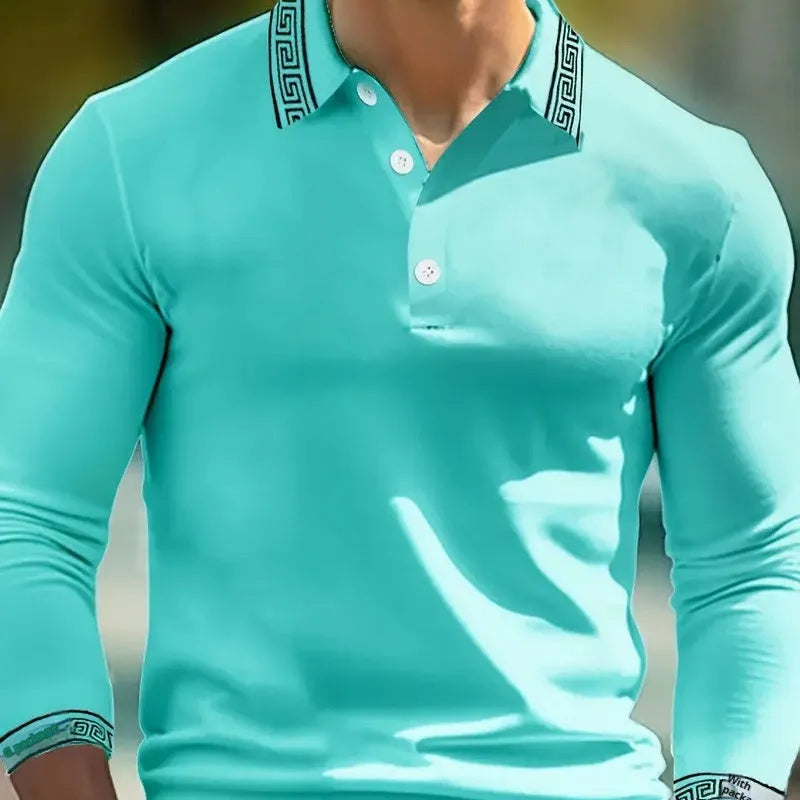 Men's designer button long sleeve retro loose top in polyester blend, multiple colours, sizes S-6XL