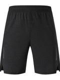 Men's forest green spandex five-point casual shorts laid flat, showing mid-waist design.