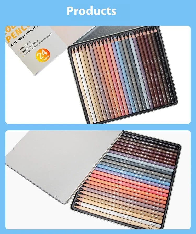 24 skin tone colour pencils in an iron tin case for portrait art projects