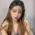 Water drop gem hair jewelry with inlaid artificial gems and semi-precious stones, silver or gold plated alloy, black lace colour