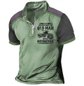 Men's casual polo shirt with lapel zipper decoration and digital print letter pattern