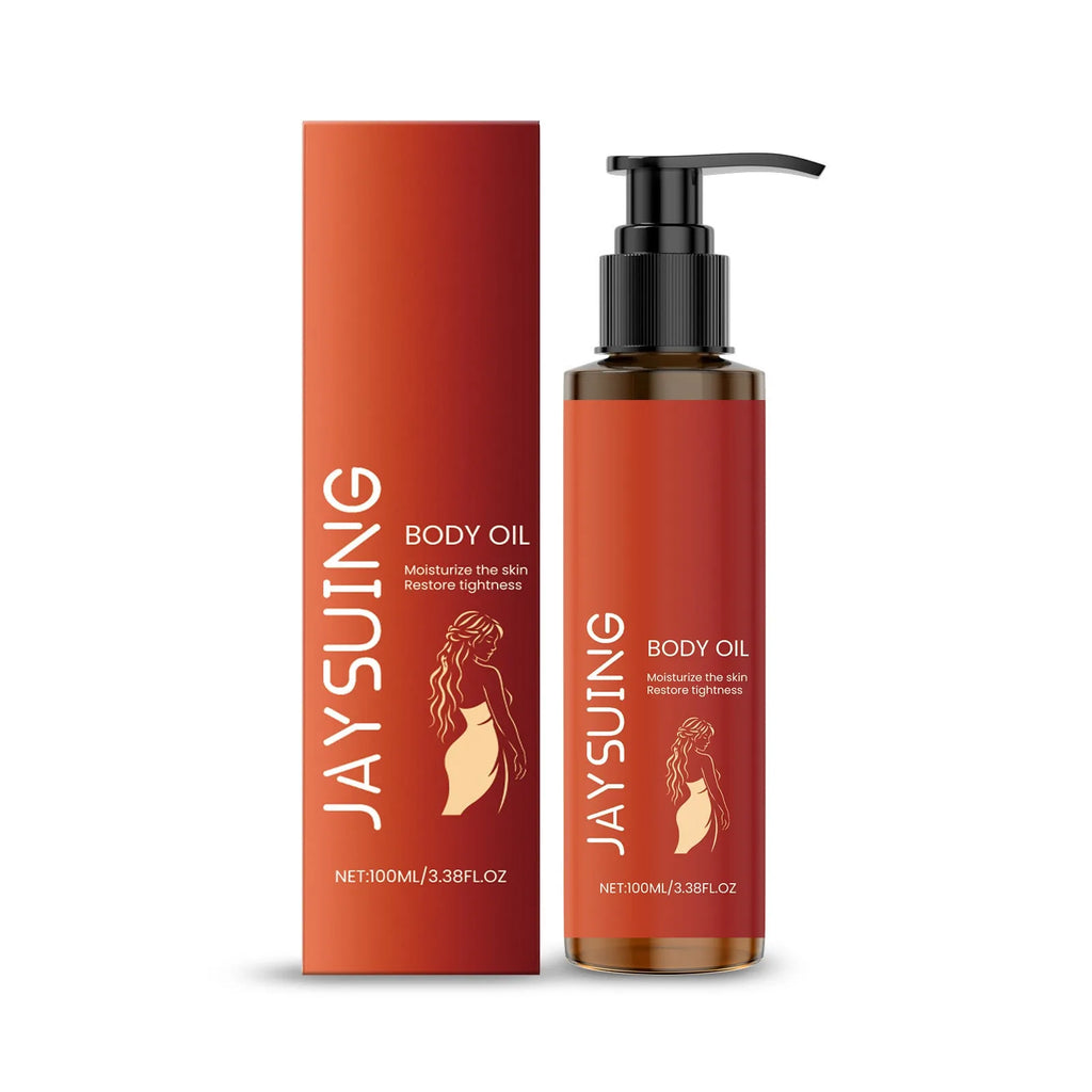 100ml body firming massage oil with vitamin E and rose oil in a white bottle