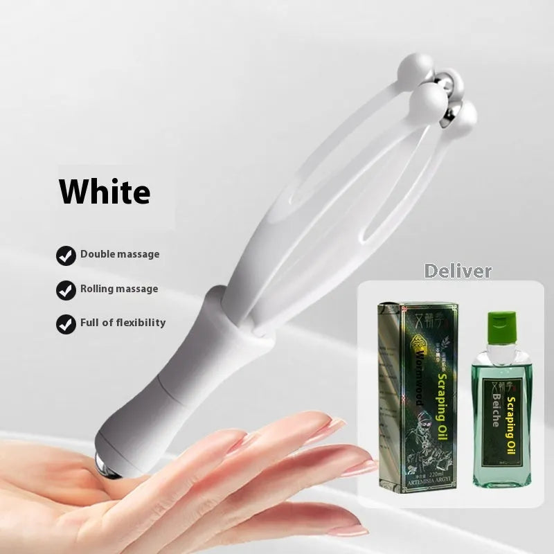 Blue steel ball finger massager hand joint roller on white background