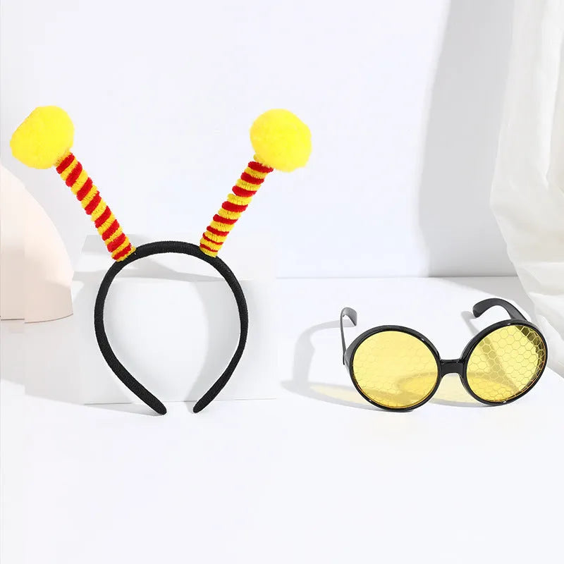 Yellow and black bee costume headband and glasses set for children's fancy dress