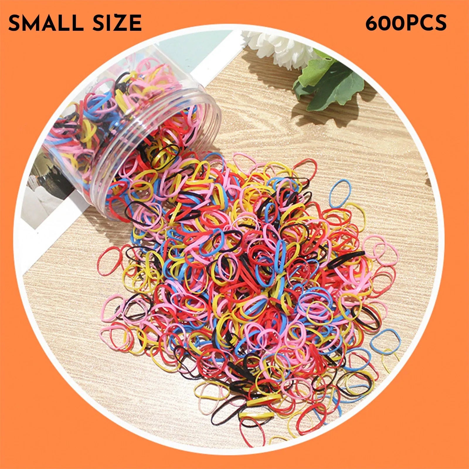Multi-colour TPU baby hair ties in a reusable container for toddler fine hair, 300 piece pack
