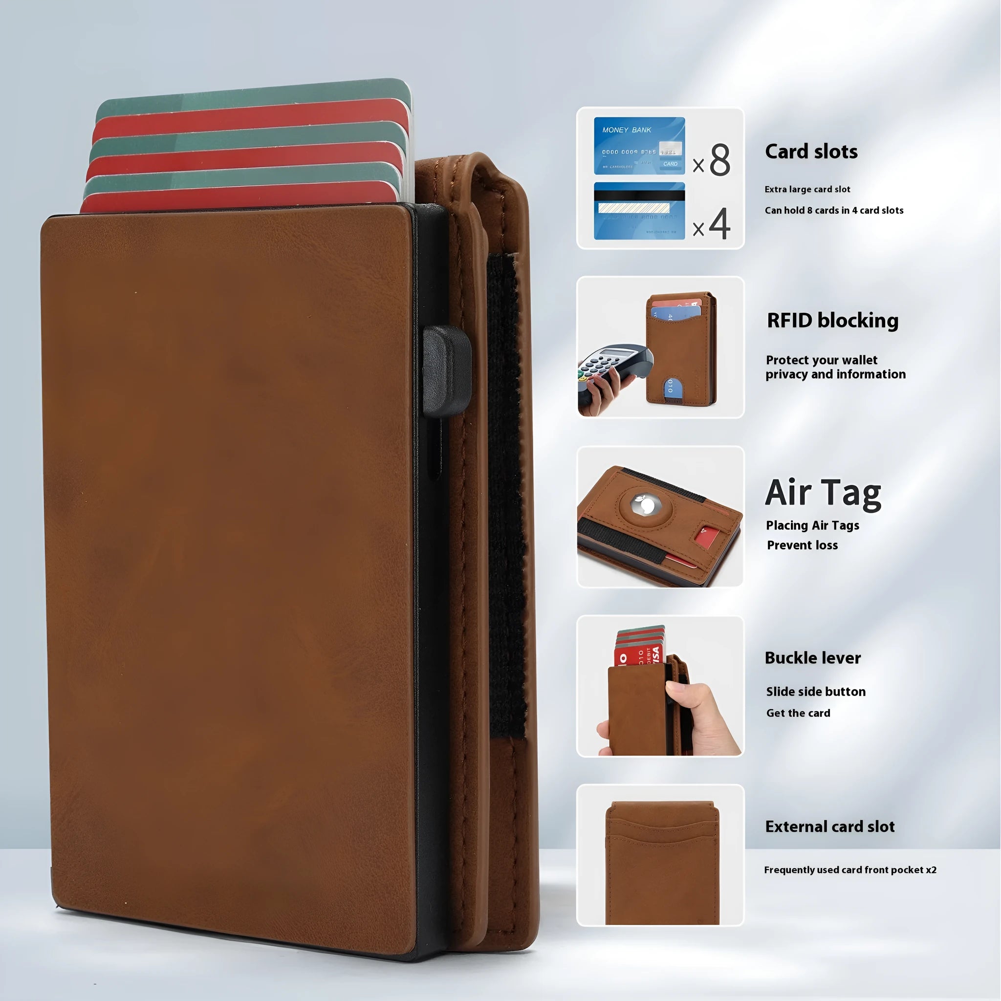 Microfiber card holder men's slim wallet in black, with card slots visible, on a neutral background