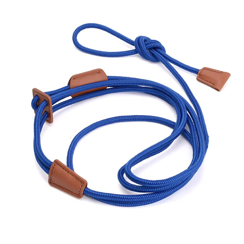 Monochrome chest-back dog leash in synthetic silk nylon and cowhide, 0.8 cm diameter and 143 cm length