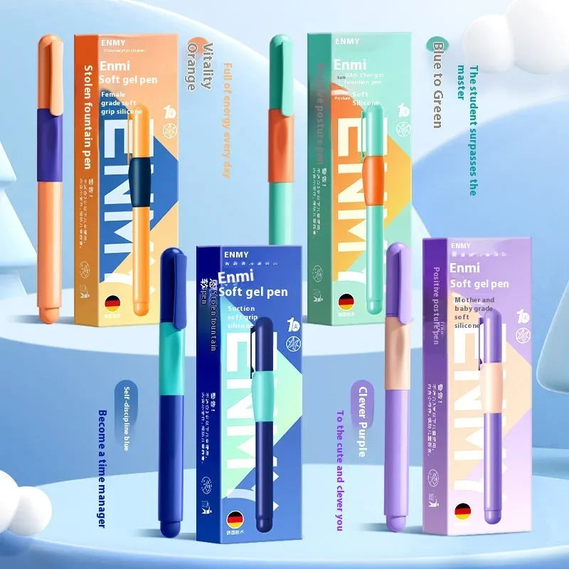 Student Posture Correction Pen in blue, green-gradual, purple, and orange colour options showing its grip design.