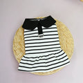 Pet dog wearing a striped cotton t-shirt with love print and a matching skirt.