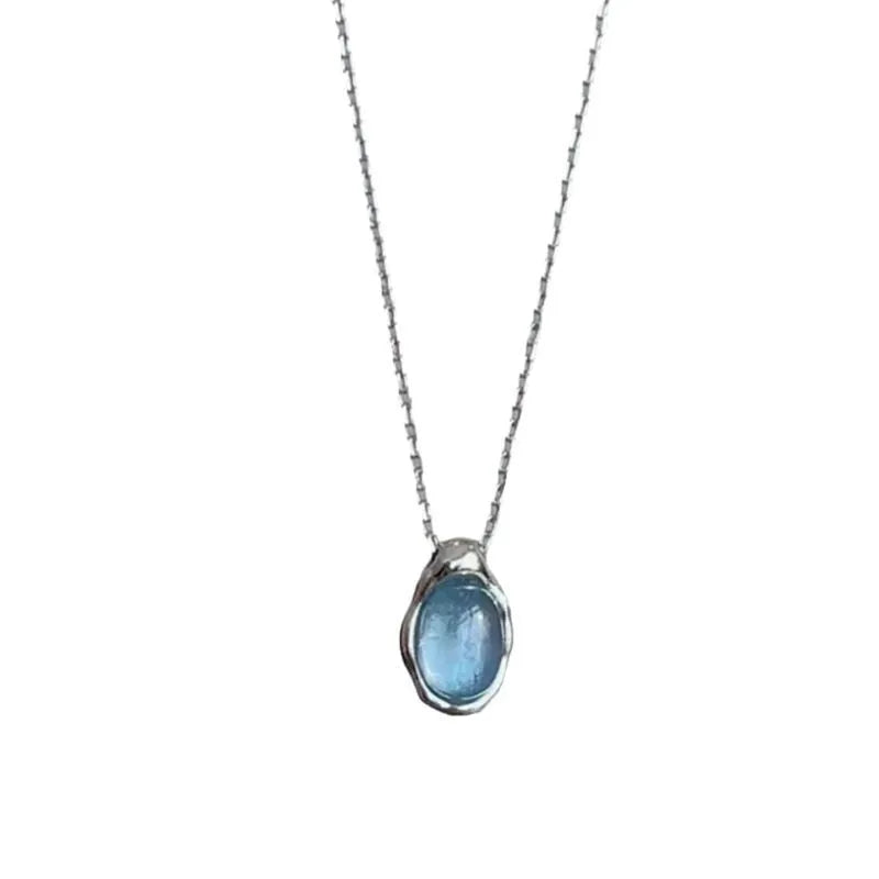 Navy blue geometric water drop necklace on adjustable 41-50cm copper chain