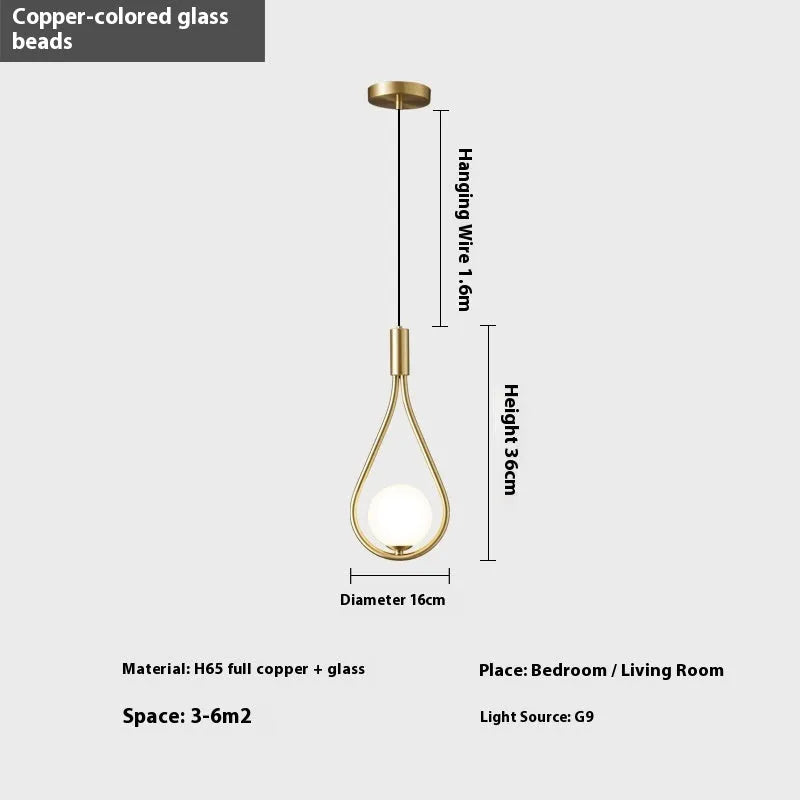 Modern minimalist bedside chandelier in copper honeycomb, copper milky white, or black gold finish with milky white shade