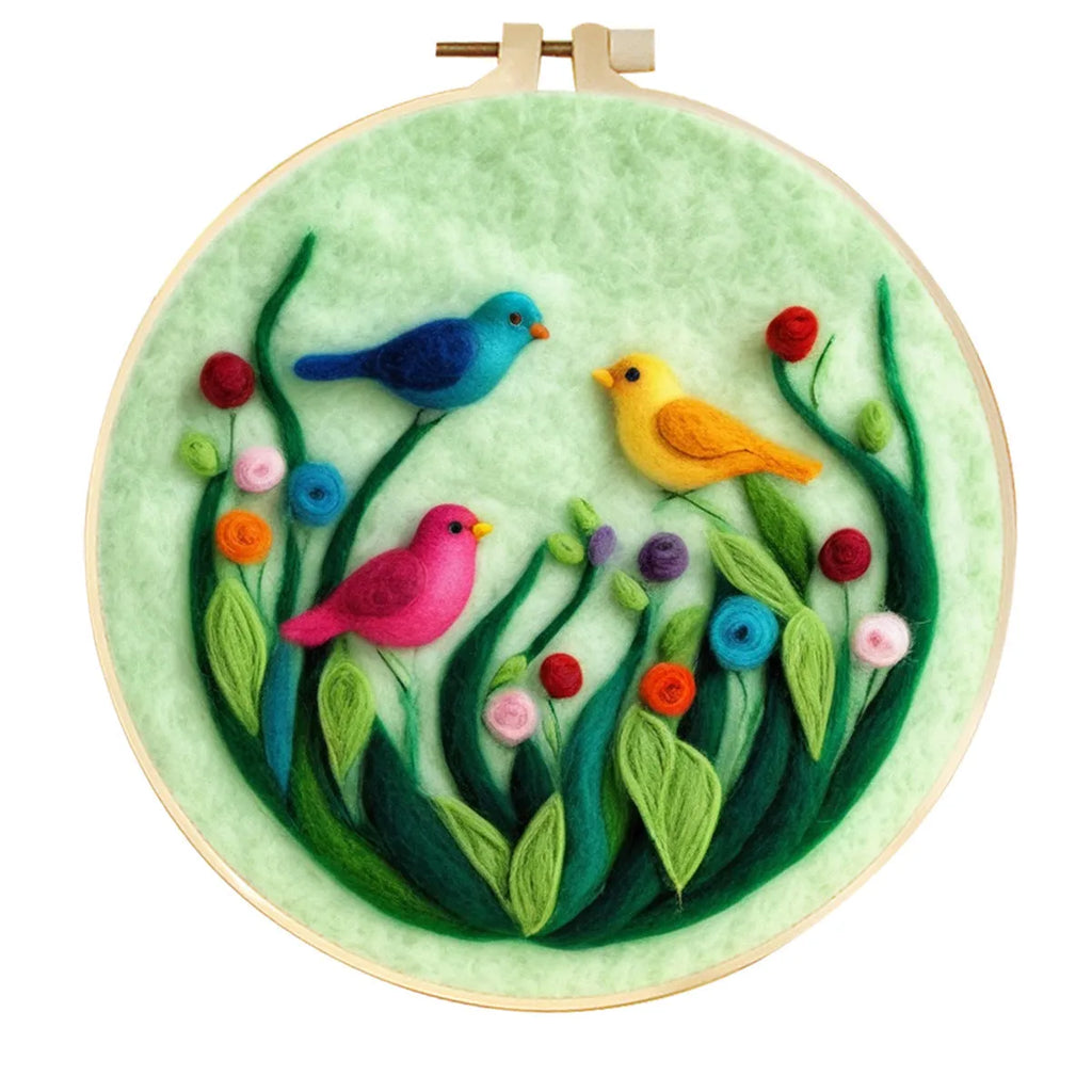 Round linen fabric embroidery kit 20x20cm with free frame flowers grass leaves three-dimensional blanket painting