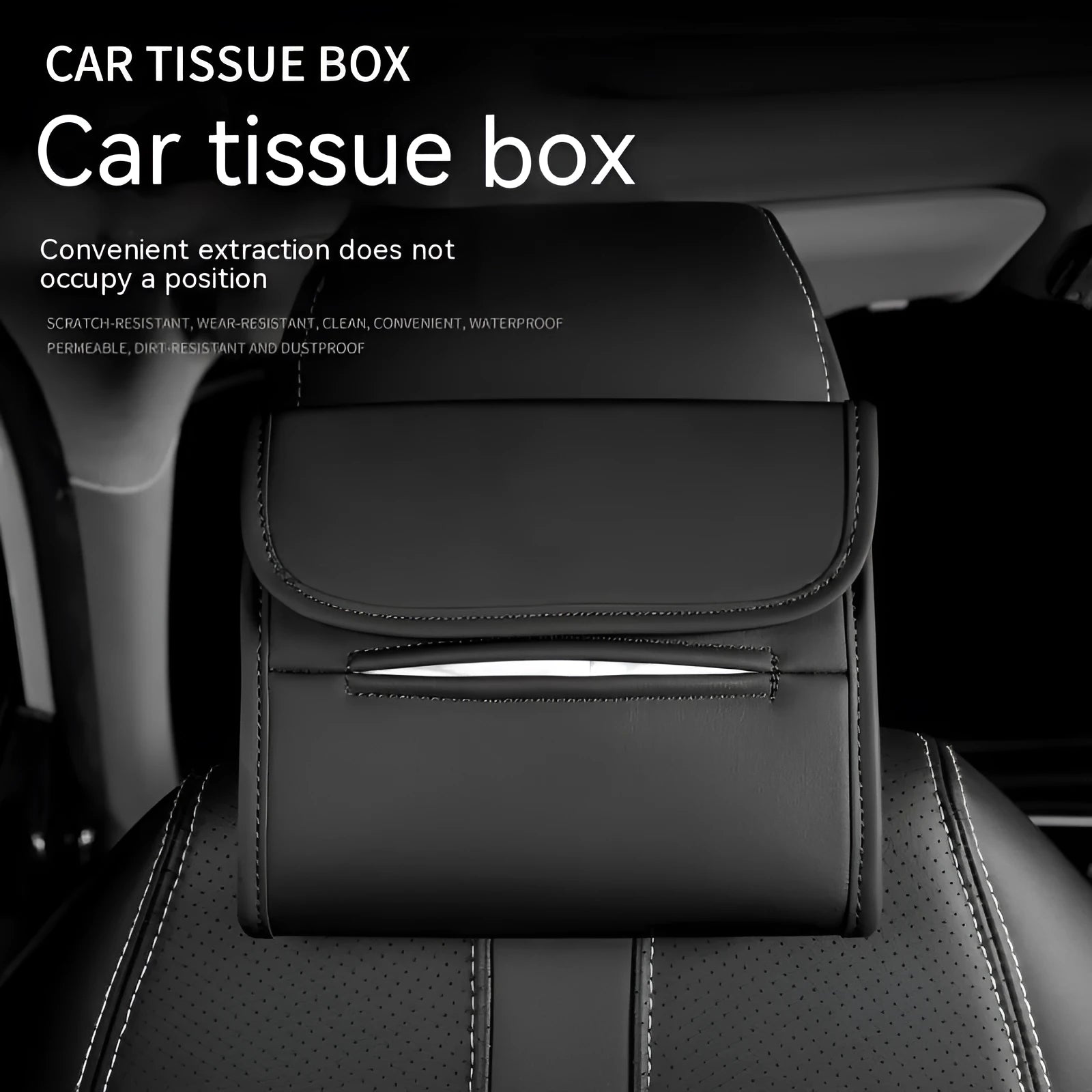Leather car tissue box with elastic band for mounting on vehicle sun visor or headrest