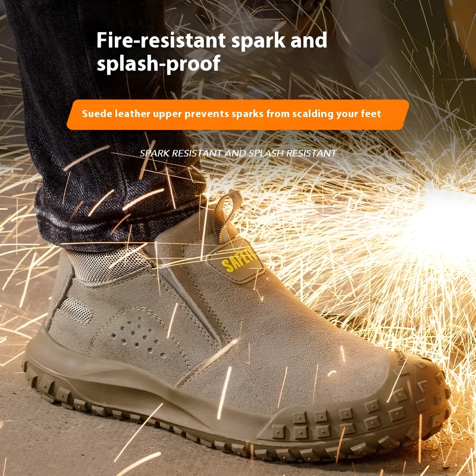 Welding work safety shoes mid-calf steel toe suede leather grey khaki protective footwear