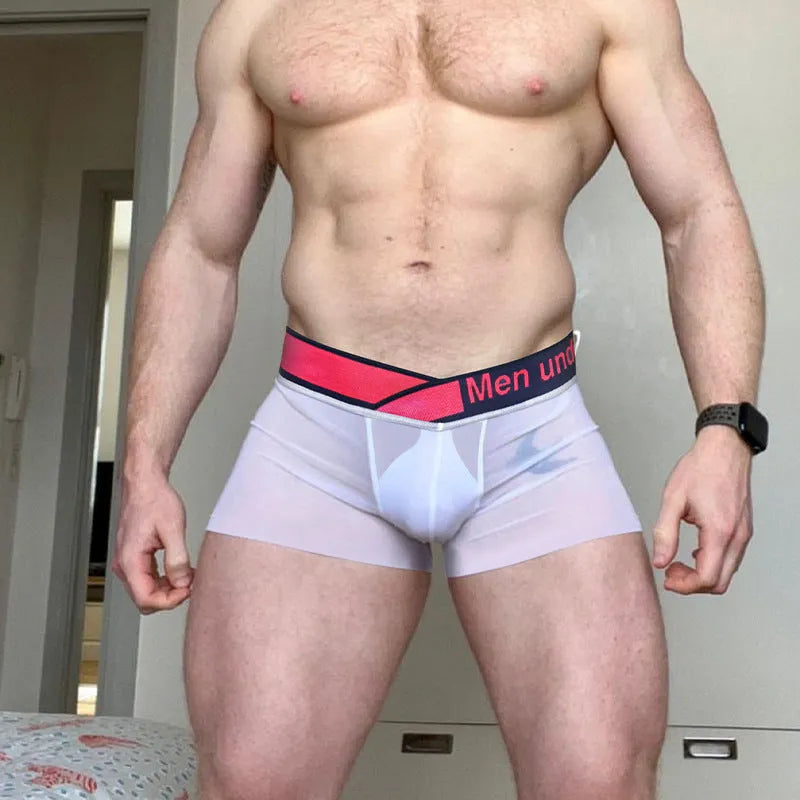 Men's low waist seamless nylon boxer briefs in gradient colour, black