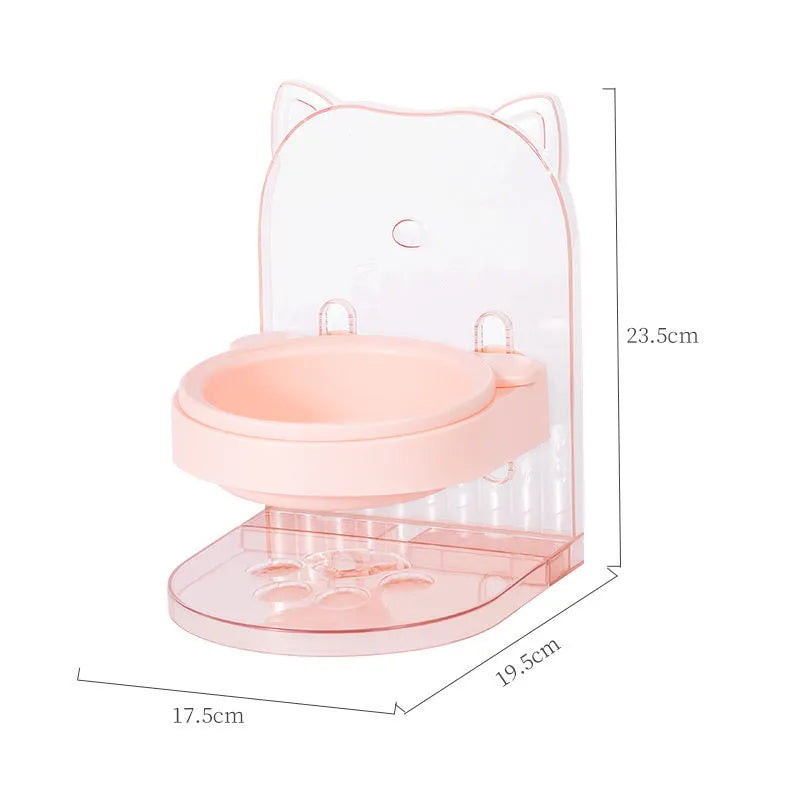 Grey adjustable height cat feeding bowl with anti-spill design and neck protection features