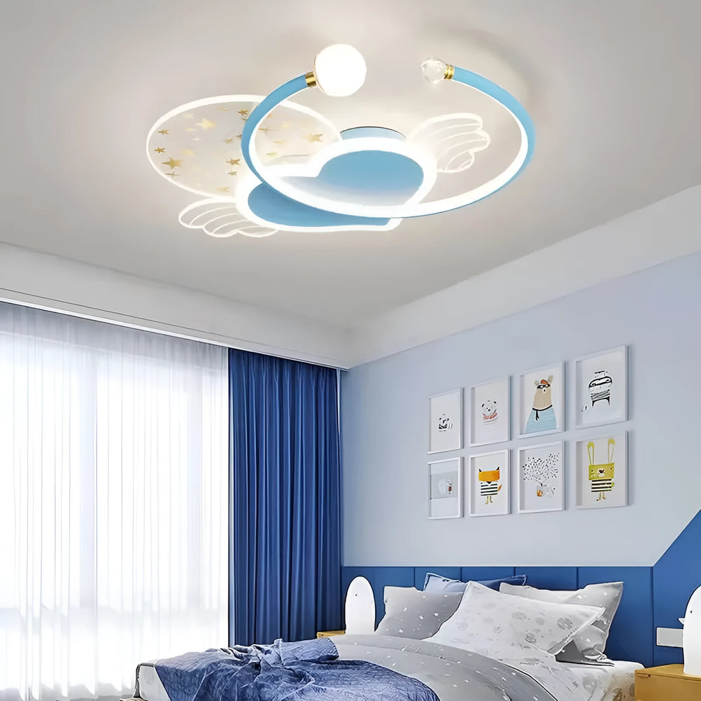Creative moon XINGX cloud children's room ceiling lamp with tri-colour dimming in blue finish