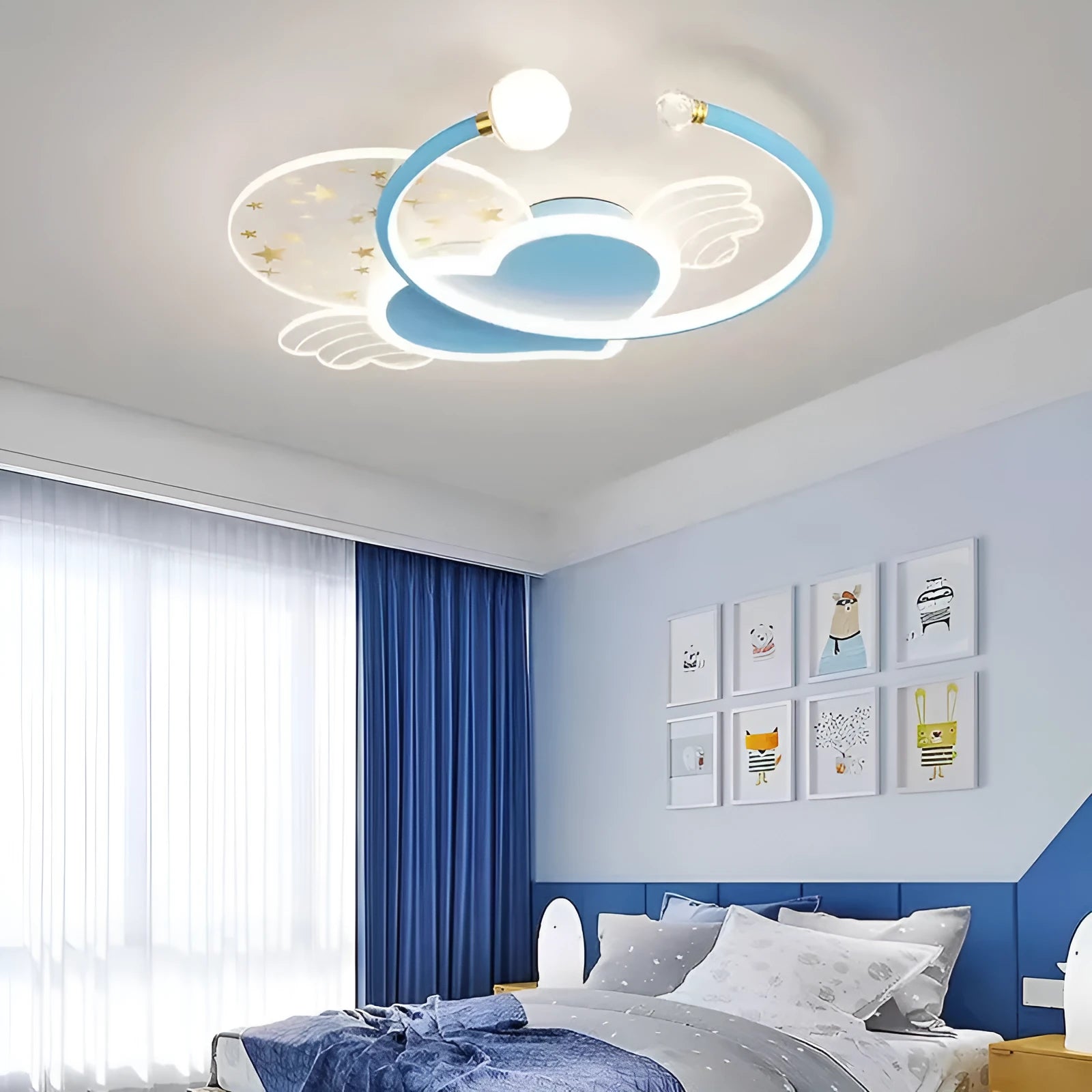 Creative moon XINGX cloud children's room ceiling lamp with tri-colour dimming in blue finish
