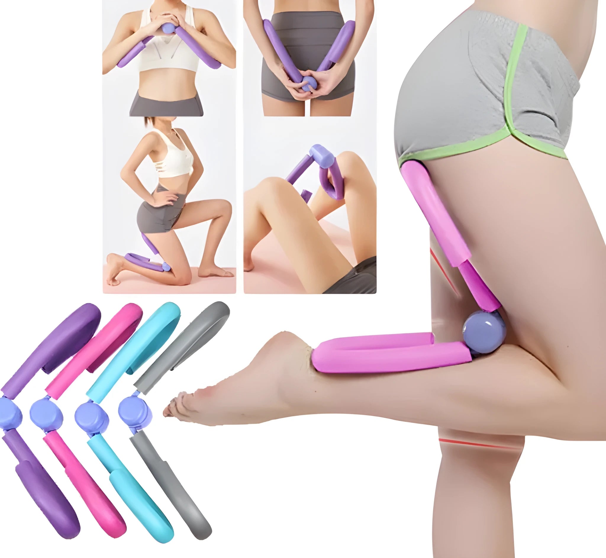 Pink leg training clip with steel spring and foam padding on a white background