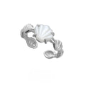 Adjustable silver ring with shell tiger eye design in white gold or 18K gold colour electroplated finish