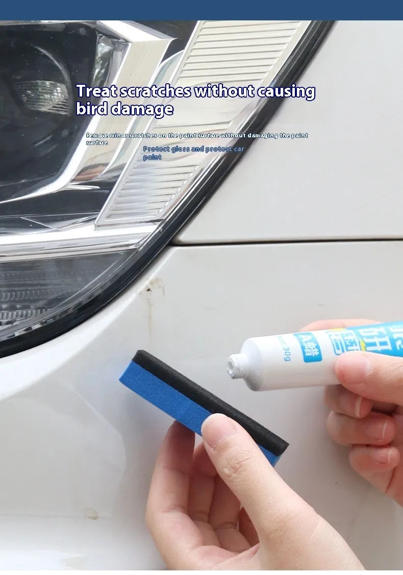 Car repair wax kit with scratch removal polish, brightening wax, and frosted sponge mop for vehicle paint correction