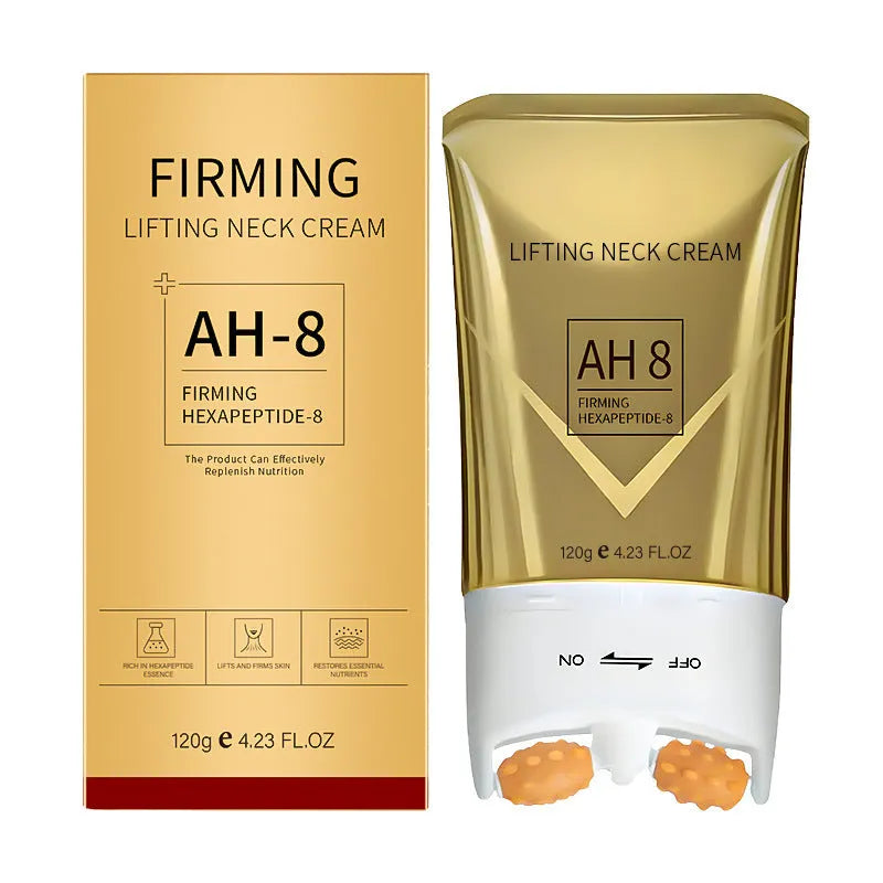 Roller neck firming cream moisturizer in 8.8 x 3.5 x 16.5 cm packaging with 120g content
