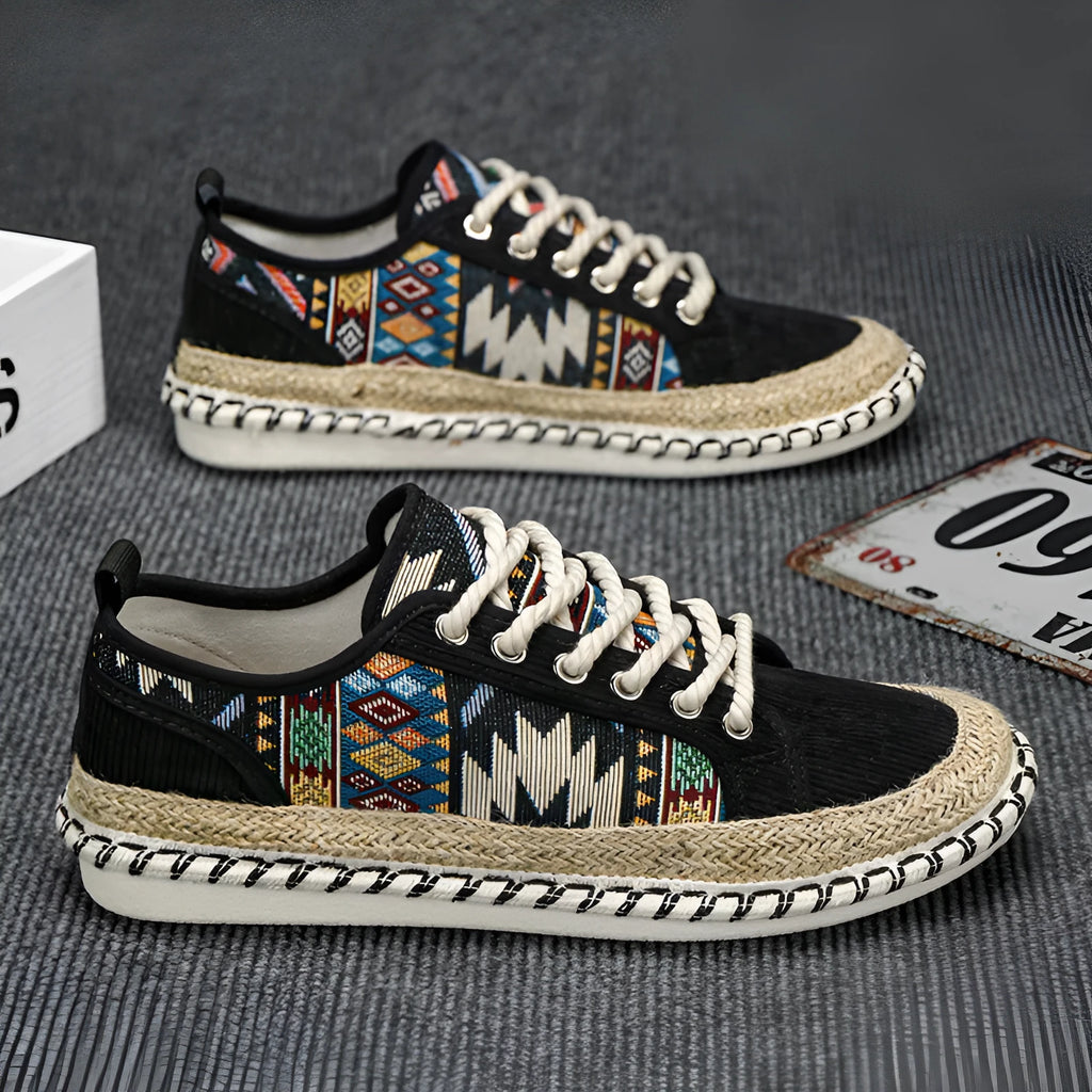 Men's summer breathable casual shoes with cloth upper in beige colour, round toe design