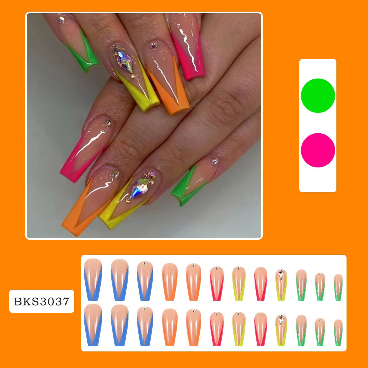 Detachable artificial nail tips with diamond colour French style and cartoon love heart cross designs.