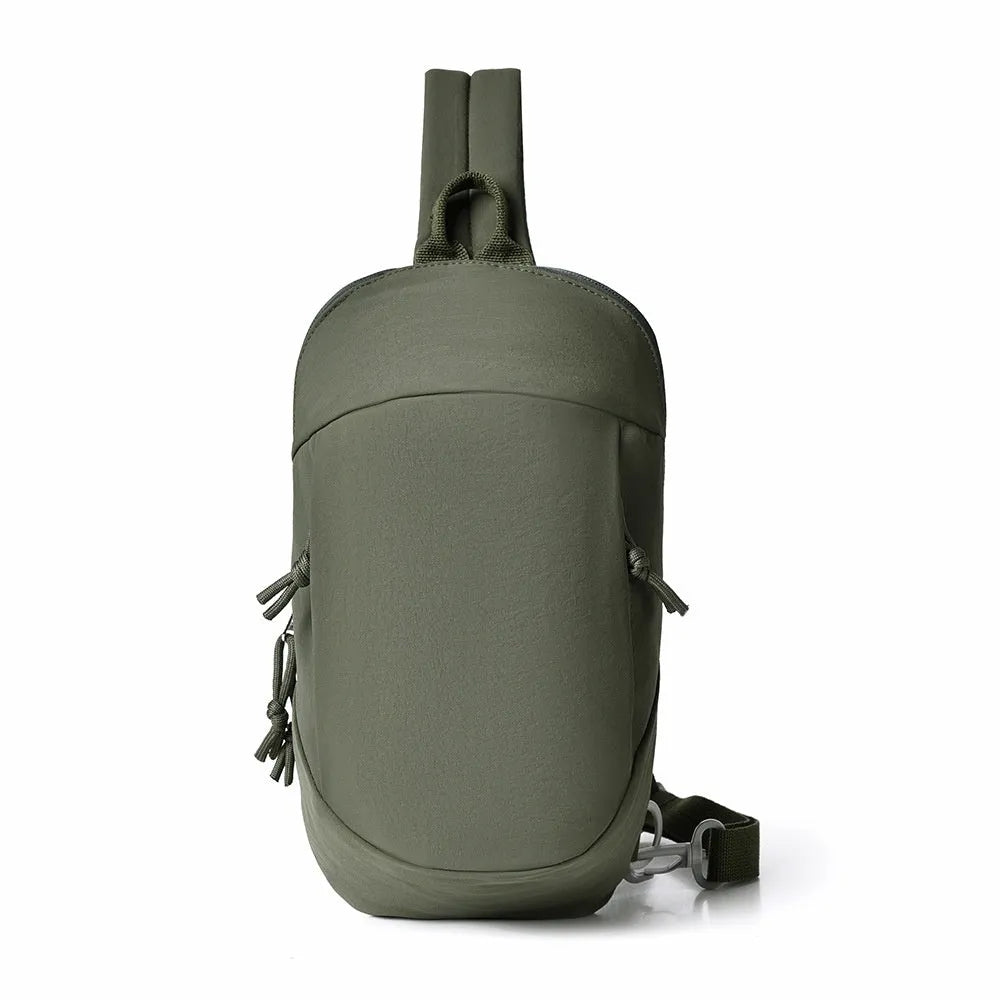 Nylon crossbody sports bag in army green with single-shoulder strap, internal phone pocket