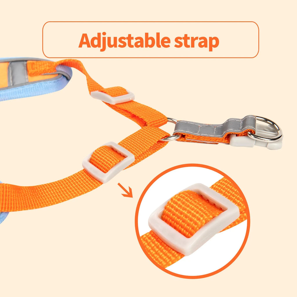 Adjustable dog harness with haulage rope and vest strap in multiple colours.