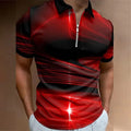 Men's lapel short sleeve zipper polo shirt in bird eye cloth polyester, loose fit, blue colour