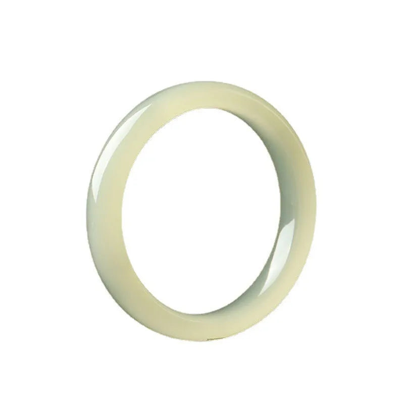 Ice-like silk jade round bar bracelet on neutral background showing smooth surface and circular shape