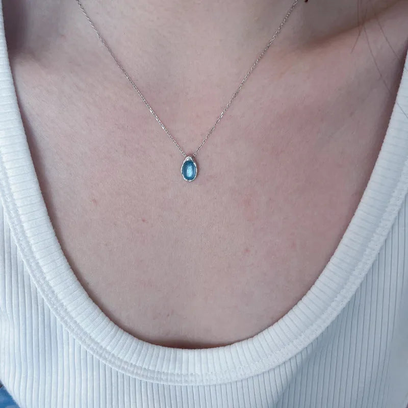 Navy blue geometric water drop necklace on adjustable 41-50cm copper chain