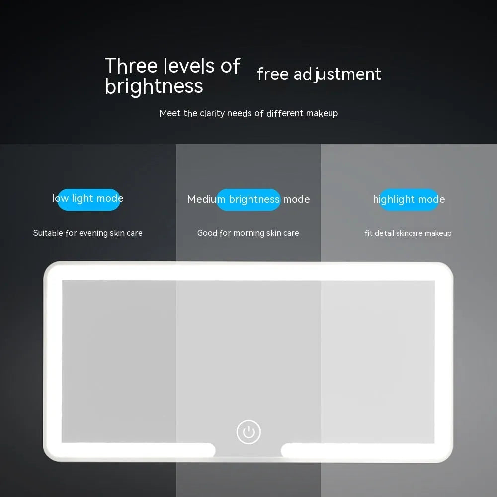 Automotive sun louver makeup mirror with dimmable LED light, 24cm by 11.5cm by 1cm, universal fit for car sun visor