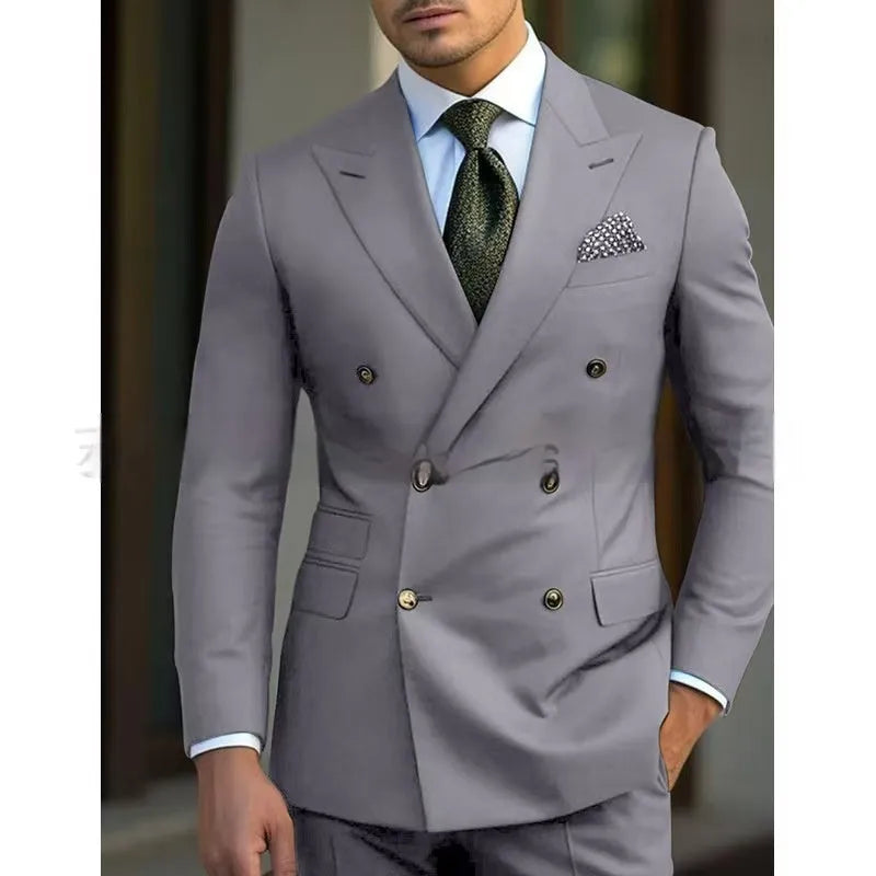 Men's regular fit two-piece business suit in chemical fibre blend available in multiple colours