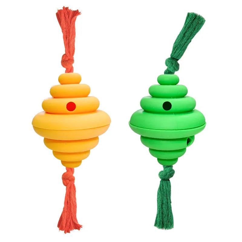 Green and yellow dog ball with rope toy for large breeds with treat dispenser