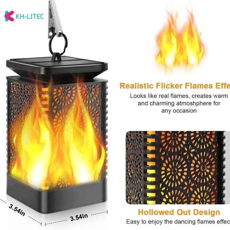 Set of four black solar flame torch lights with flickering LED effect for garden decoration