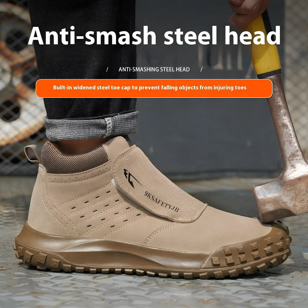 Four Seasons lightweight welder safety shoes in sand colour with steel toe cap and mid-top PU leather upper