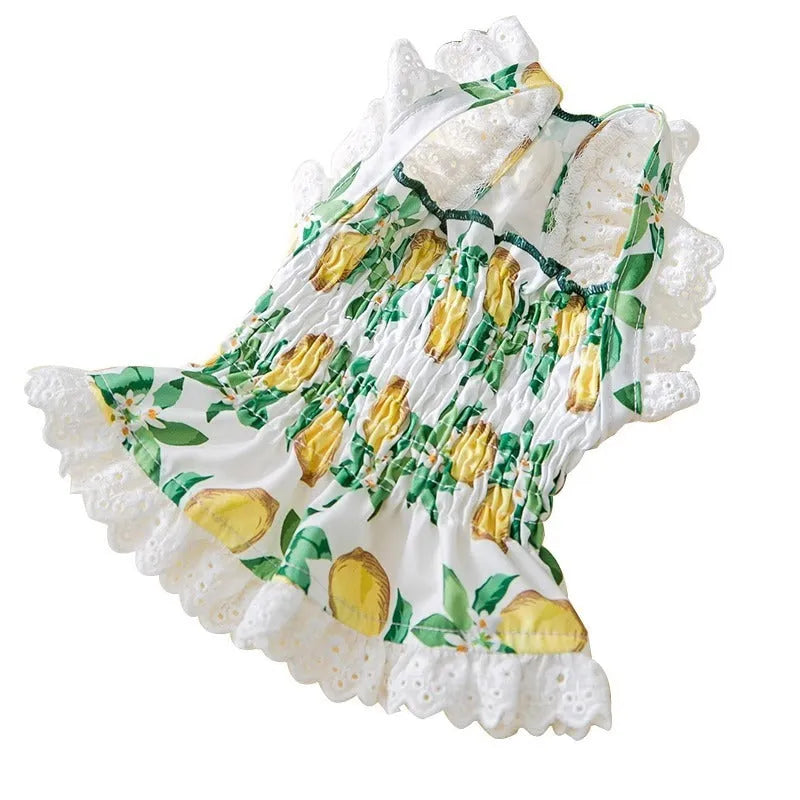 Rock Yellow Lemon thin breathable polyester dog strap skirt princess style for small pets