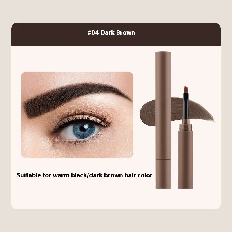 Double-headed eyebrow cream with pencil and powder applicators in five colour options