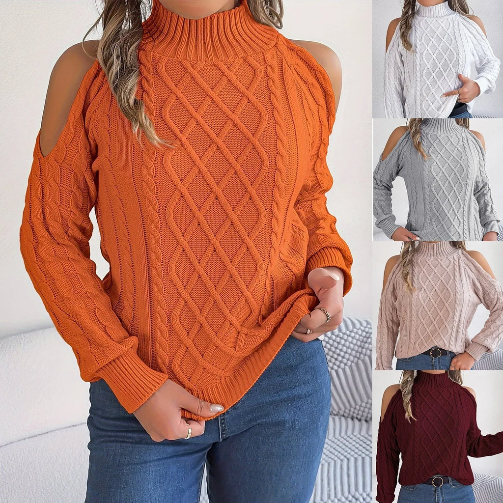 Women's twist strapless sweater with half-high collar and lantern sleeves in acrylic fabric