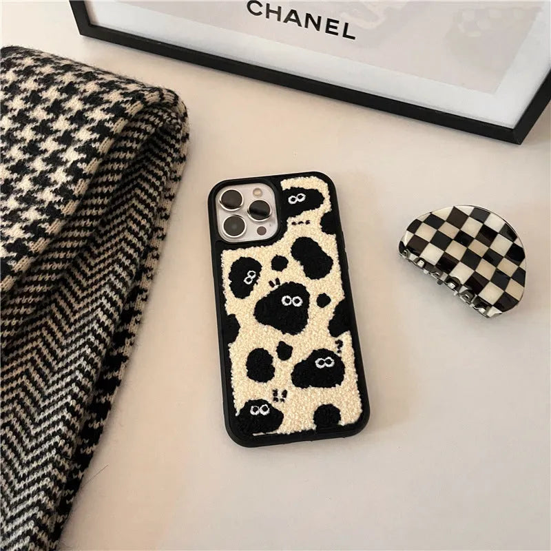 Black plush fairy funny phone case back cover for iPhone