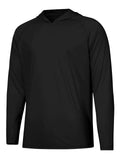 Outdoor UV protection long sleeve hooded thin top in solid colour, polyester fabric, with hood up.