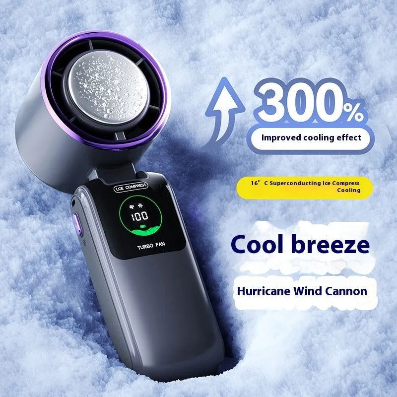 New ice pack high-speed folding handheld fan with hanging neck in blue 4000mAh