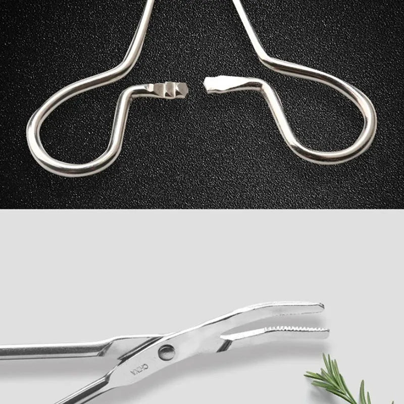 Silver stainless steel pet ear tweezers with curved tip and anti-slip handle, 12.5cm length