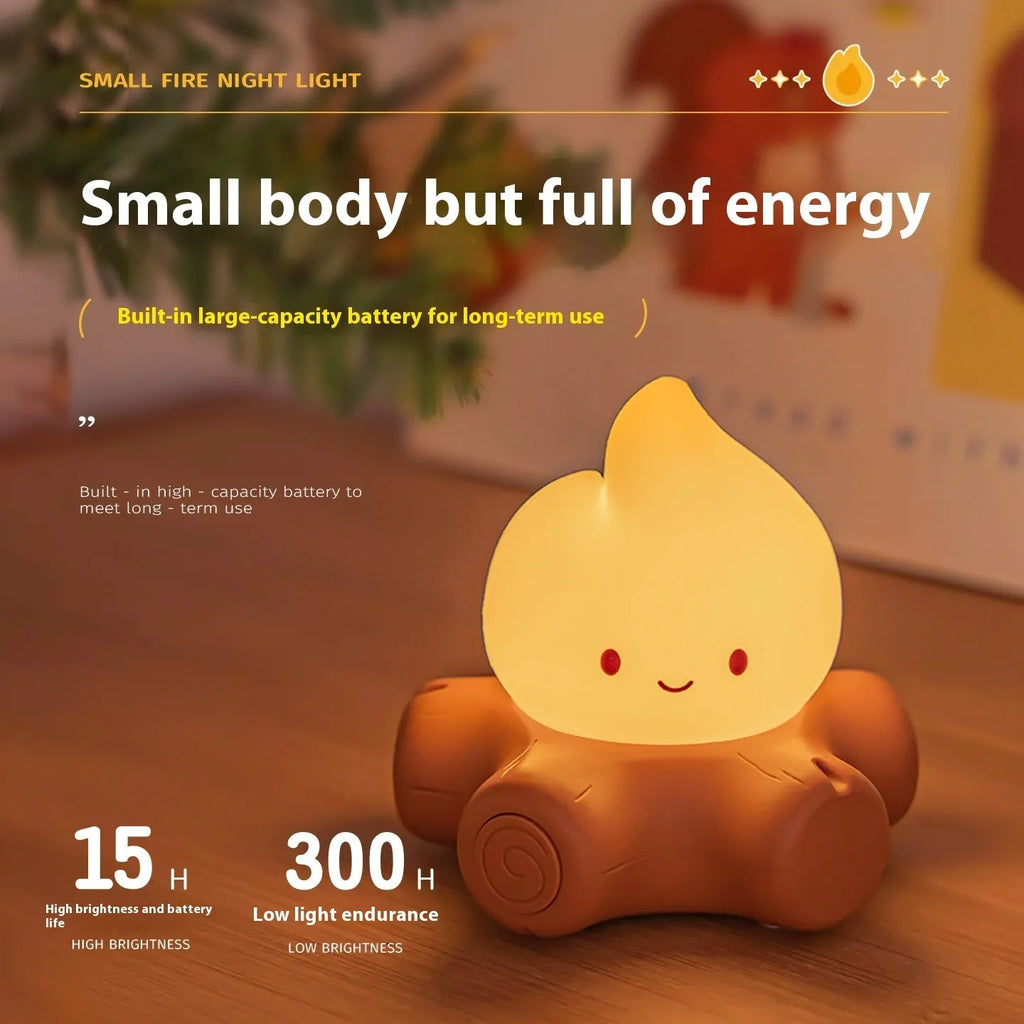Silicone small fire pile cartoon night lamp with ABS shade in yellow light