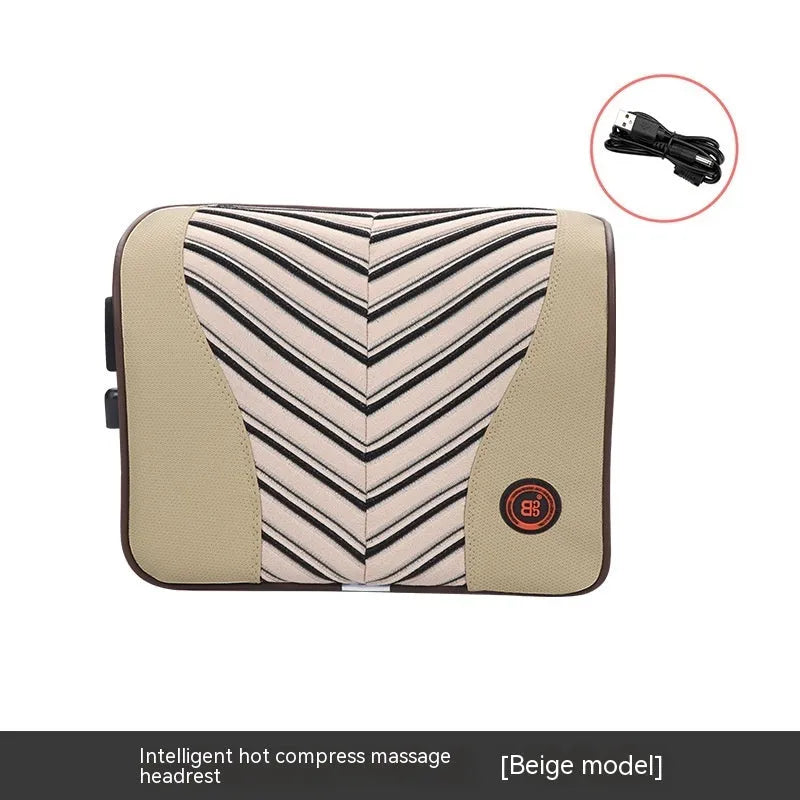 Car electric massage heating headrest lumbar support pillow with memory foam in black and orange