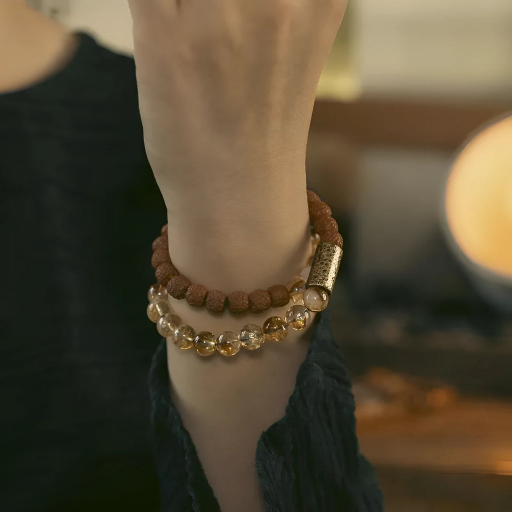 Retro citrine LCD double circle bracelet for girls and boys in sizes 15 to 18